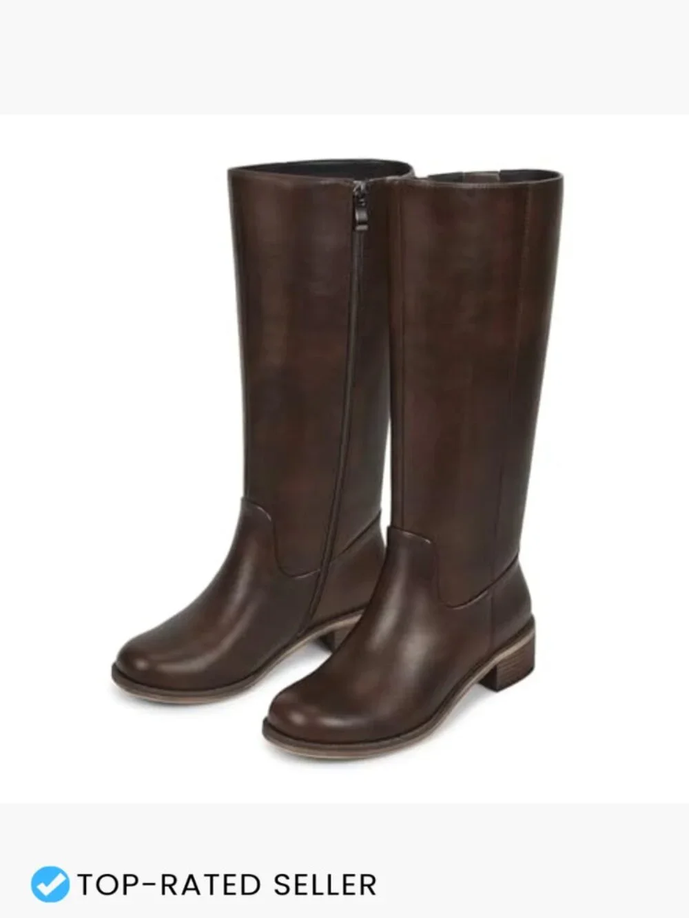 Round Toe Chunky Block Heel Riding Tall Boots with Side Zipper